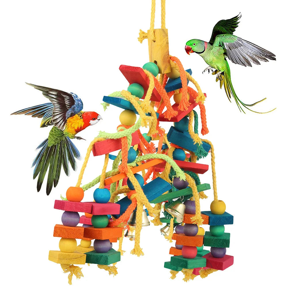 Wood Parrot Bird Toys. Love Bird Cage. Funny Training Bird Toys. Cotton Rope. Parrot Toy, Bite Resistant, Bird Tearing.