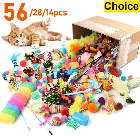 28pc or 14pc Cat Toys Mixed Pack. A Combination of Various Plastic Toys and Plush Toys Suitable for Multiple Cats To Play