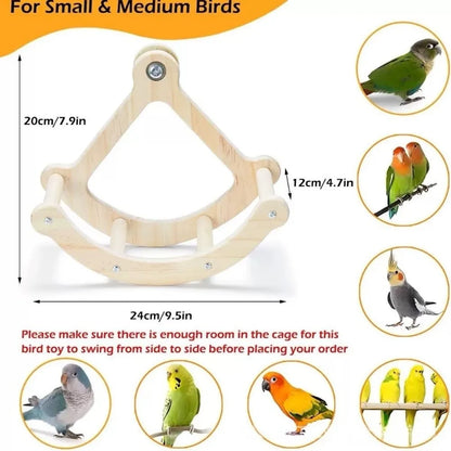 Funny Wooden Bird Swing. Hanging Durable Parrot Stand Wheel. Bite Resistant, Parrot Enrichment Toy. Cage Accessories.