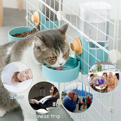 new Hanging Automatic Pet Food Feeder/Water Dispenser, Gravity Cat Auto Feeder Waterer Set With Container Bowl For Cage