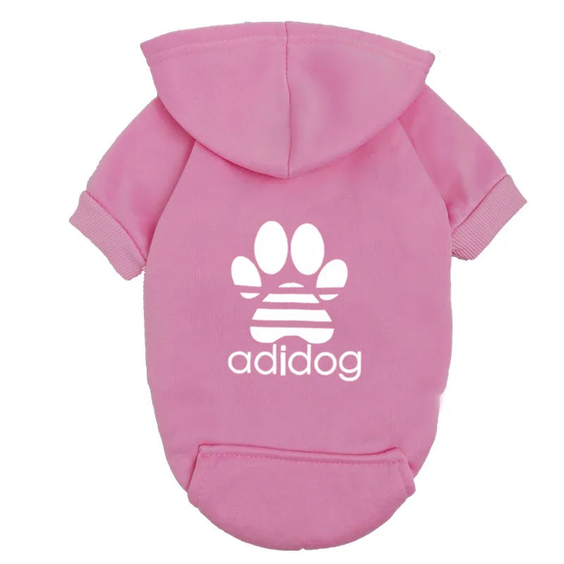 "Adidog" Style Dog Hoodie - Fleece Lined Pet Sweatshirt with Paw Logo - Casual Small Dog Outfit Jumper - Grey