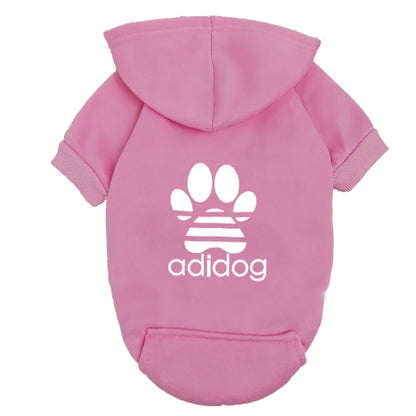 "Adidog" Style Dog Hoodie - Fleece Lined Pet Sweatshirt with Paw Logo - Casual Small Dog Outfit Jumper - Grey