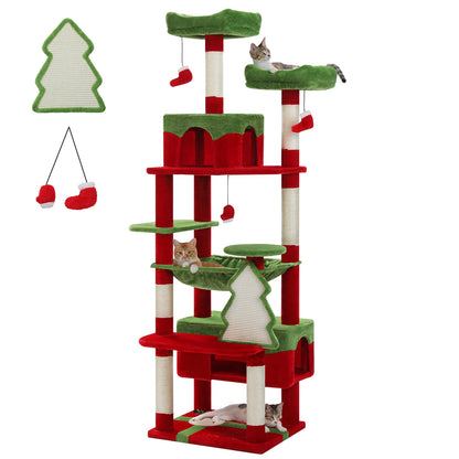 Large Cat Tree and Tower for Indoor Cats With Sisal-Covered Scratching Posts. Spacious Hammock, Padded Perches and Condos Cat Toys