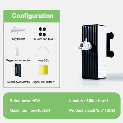 5/12/18/25w Fish Tank Filter, Water Purification Cycle. Three-In-One Built-In Small Aquarium Filtration System Oxygen Pump, Mute