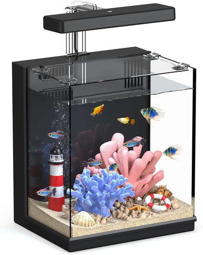 2 Gallon Betta Fish Tank with Filter & Light, Ideal for Beginners and Kids, Black Aquarium