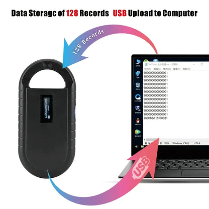 Hilo Handheld Pet ID Scanner. FDX-B Pet Scanner ISO11784/5 134.2Khz Chip Transponder. Animal ID USB Dog Cat Horse Microchip Reader