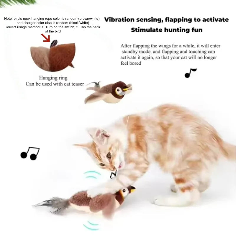 New Simulated Bird Cat Toy. Interactive Toys. Rechargeable Chirping Flapping Bird(no Flying) Touch Activated Plush Toy Pet