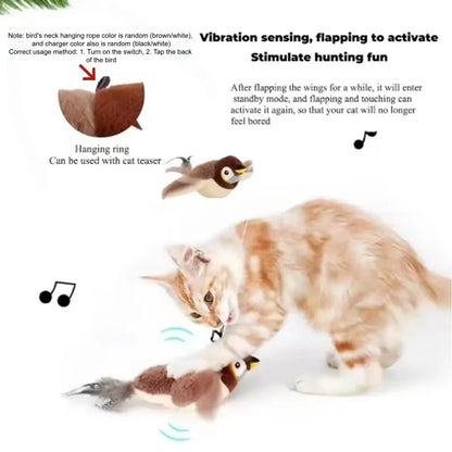 New Simulated Bird Cat Toy. Interactive Toys. Rechargeable Chirping Flapping Bird(no Flying) Touch Activated Plush Toy Pet