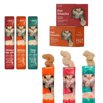 10pcs Cat snacks in the form of strips. Tuna and chicken treats. Pet snacks for cats to gain weight.