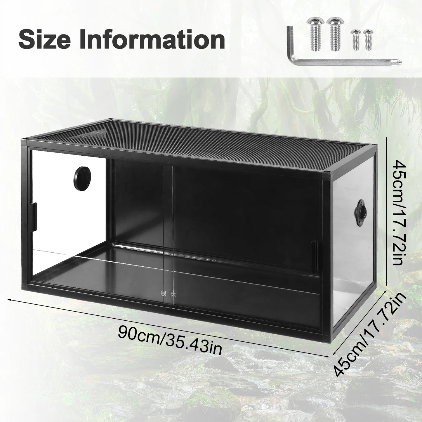 Reptile Terrarium Lounge Habitat with Ventilation, Tempered Glass. Reptile Tank Large Capacity for Snake/Bearded Dragon/Lizard Ect