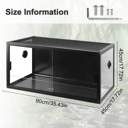 Reptile Terrarium Lounge Habitat with Ventilation, Tempered Glass. Reptile Tank Large Capacity for Snake/Bearded Dragon/Lizard Ect