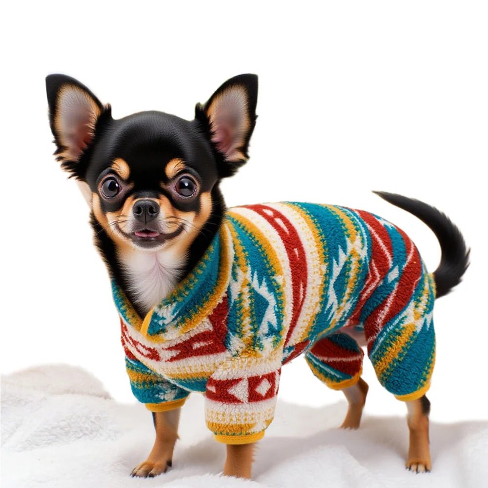 Dog Christmas Outfit, Holiday Pet Clothes for Small Dogs. Boy/Girl, Festive Pajamas with Feet, Puppy Onesie