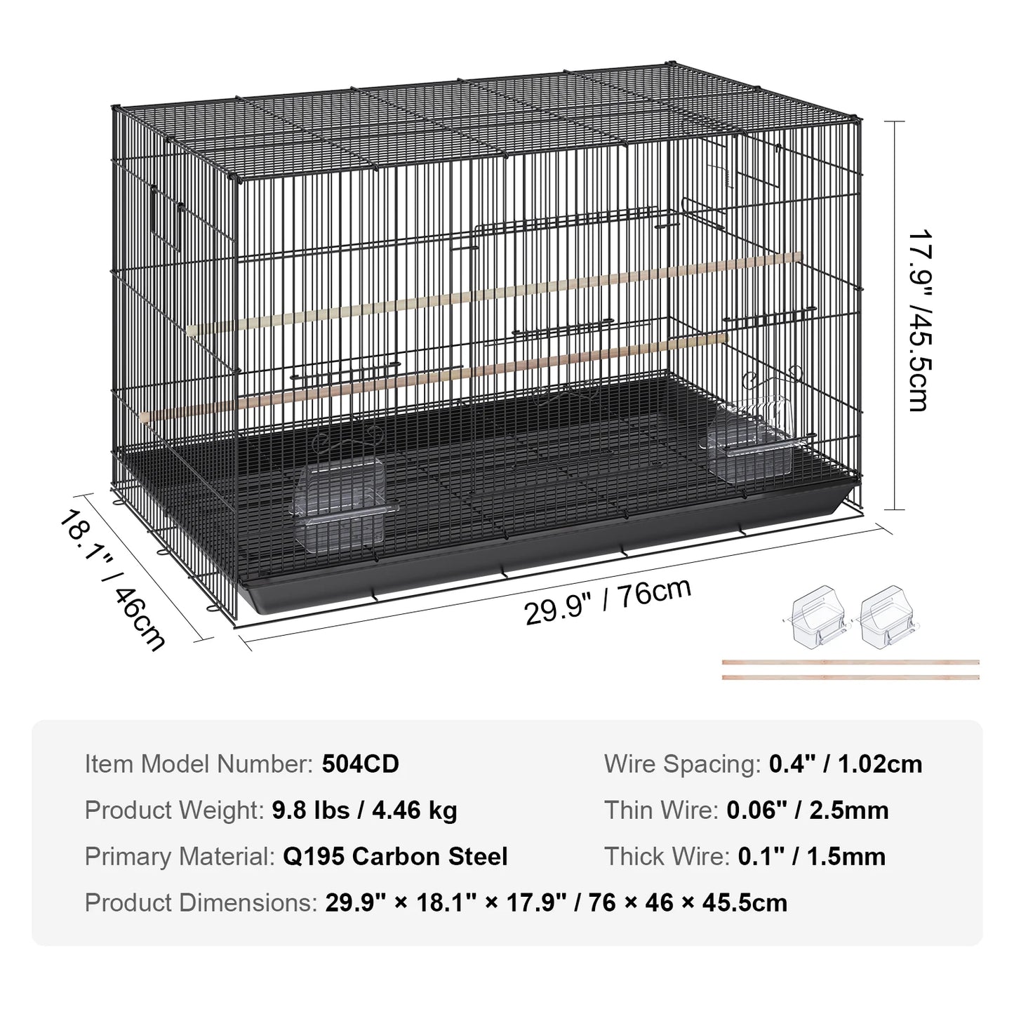 30 inch Pet Bird Cage. Metal, Large Parakeet Cages with Rolling Stand Tray for Cockatiels, Parrot, Budgies, Lovebird & Canaries