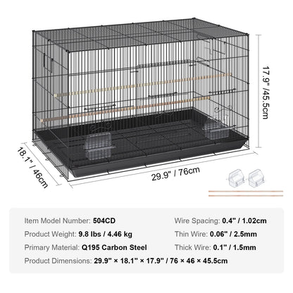 30 inch Pet Bird Cage. Metal, Large Parakeet Cages with Rolling Stand Tray for Cockatiels, Parrot, Budgies, Lovebird & Canaries