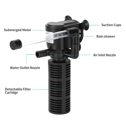 3 in 1 Mini Aquarium Filter. Silent Aquarium Water Purifier. Waterproof Aquarium Air Pump. Submersible Water Purifier for Fish Tank
