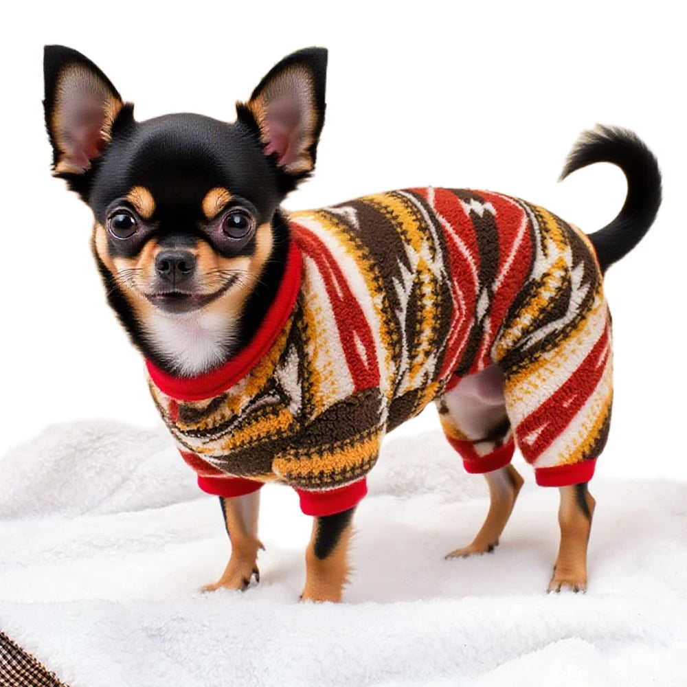 Dog Christmas Outfit, Holiday Pet Clothes for Small Dogs. Boy/Girl, Festive Pajamas with Feet, Puppy Onesie