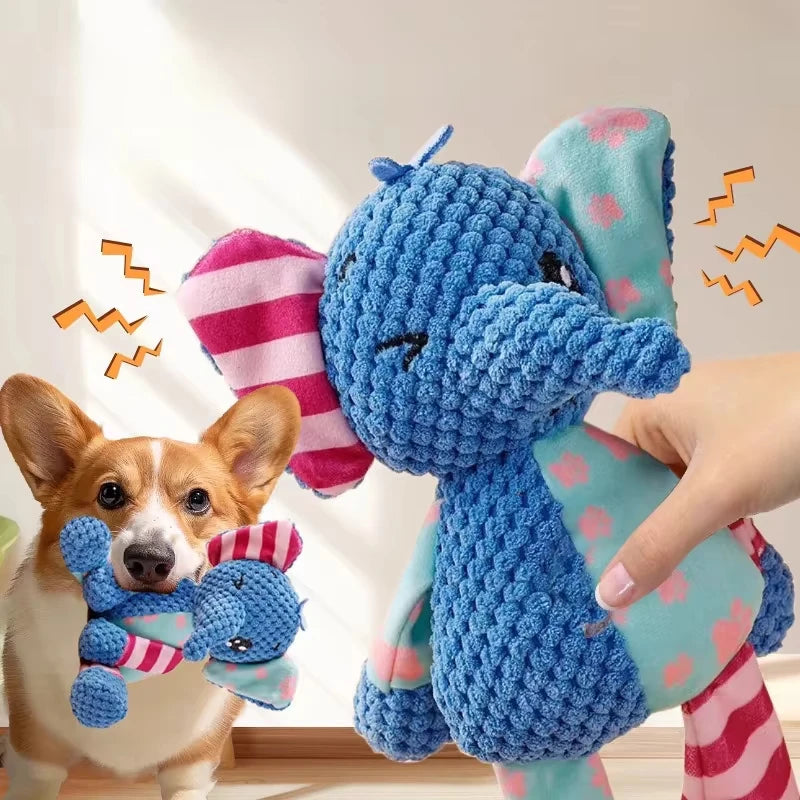 Pet Plush Toys. Cute Elephant Plush Chew Toy. Squeaky, Bite-Resistant, Puppy Teething Training.