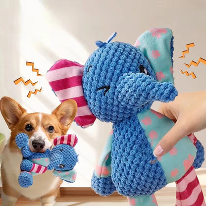 Pet Plush Toys. Cute Elephant Plush Chew Toy. Squeaky, Bite-Resistant, Puppy Teething Training.