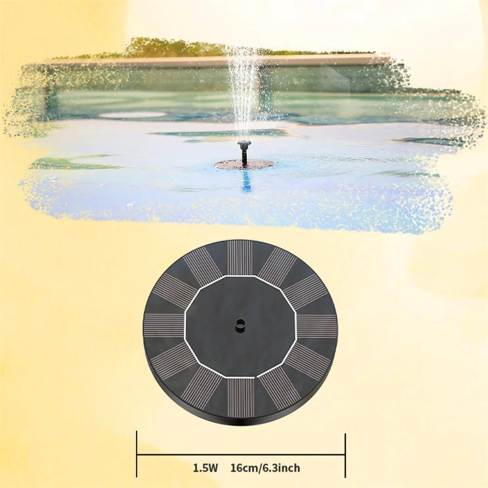 New 1W/1.5W/2.5W/3.5W Outdoor Solar Fountain, Water Pump Bird Bath Fountain with 6 Nozzles Suitable for Courtyard Garden Pools
