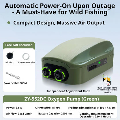 Aquarium Oxygen Air Pump Compressor Charging Silent USB with Battery Portable Oxygenator 2000mA Outdoor