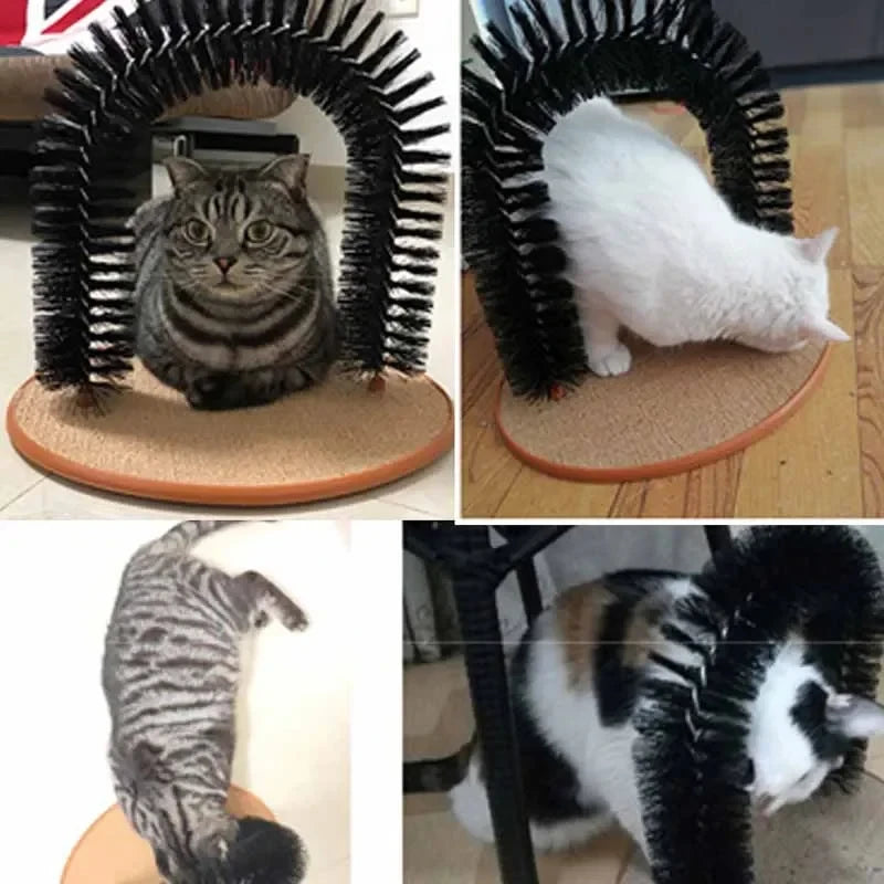 Cat Toy Arch. Self Groome, Pamper Feline with A Massage. Grooming /Rubbing Brush with Scratching Pad . Toy for Cats. Interactive Toys