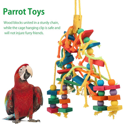 Wood Parrot Bird Toys. Love Bird Cage. Funny Training Bird Toys. Cotton Rope. Parrot Toy, Bite Resistant, Bird Tearing.