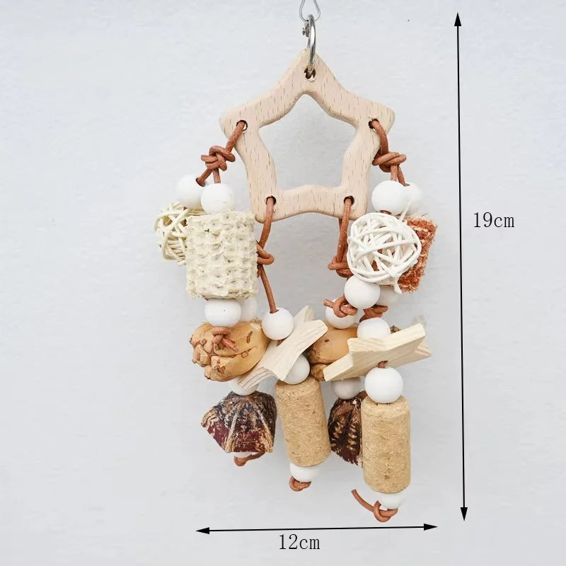 Natural Parrot Bird Toys. Wooden Nibble Chew Skewers/Pine Cones/Corncob/Cork. Foraging Hanging Tooth Grinding Cage Accessories