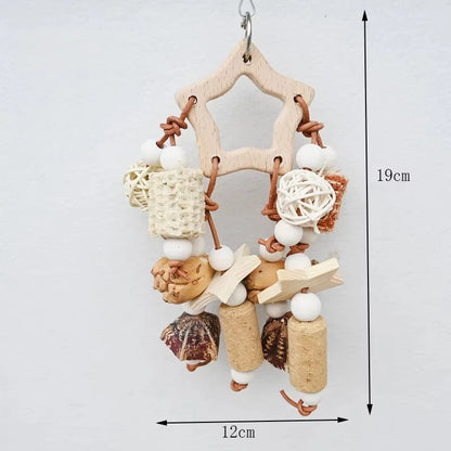 Natural Parrot Bird Toys. Wooden Nibble Chew Skewers/Pine Cones/Corncob/Cork. Foraging Hanging Tooth Grinding Cage Accessories