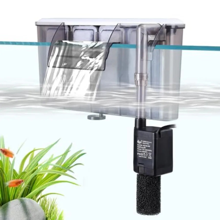 Quiet 30-50 Gallon Fish Tank Filters - Auto Start Hang on Back Filter. Adjustable Flow, Deodorization Decontamination Fi