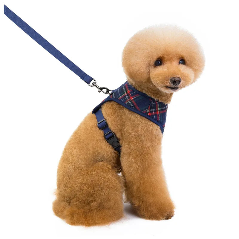 New Dog Harness and Leash Set. Traction Rope Plaid Chest Strap. Small and Medium-sized Dogs