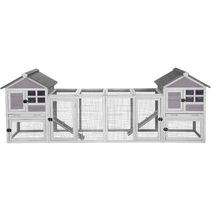 103.2 L Rabbit Hutch Indoor Outdoor Bunny Cage with Run Guinea Pig House. Pull Out Upper Tray for Large-Scale Pet Enclosure in H