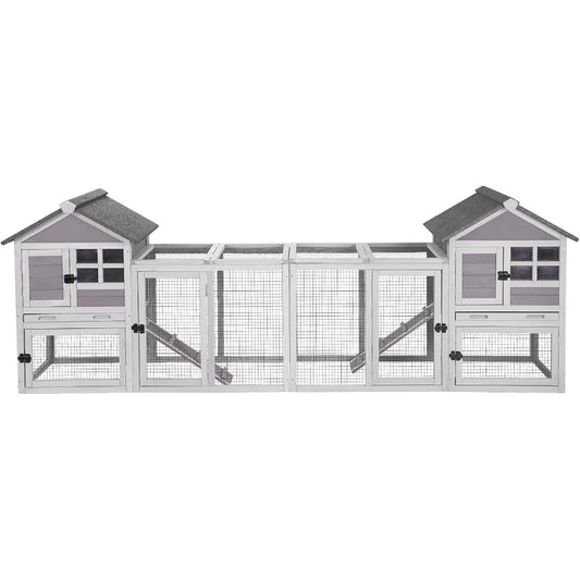 103.2 L Rabbit Hutch Indoor Outdoor Bunny Cage with Run Guinea Pig House. Pull Out Upper Tray for Large-Scale Pet Enclosure in H