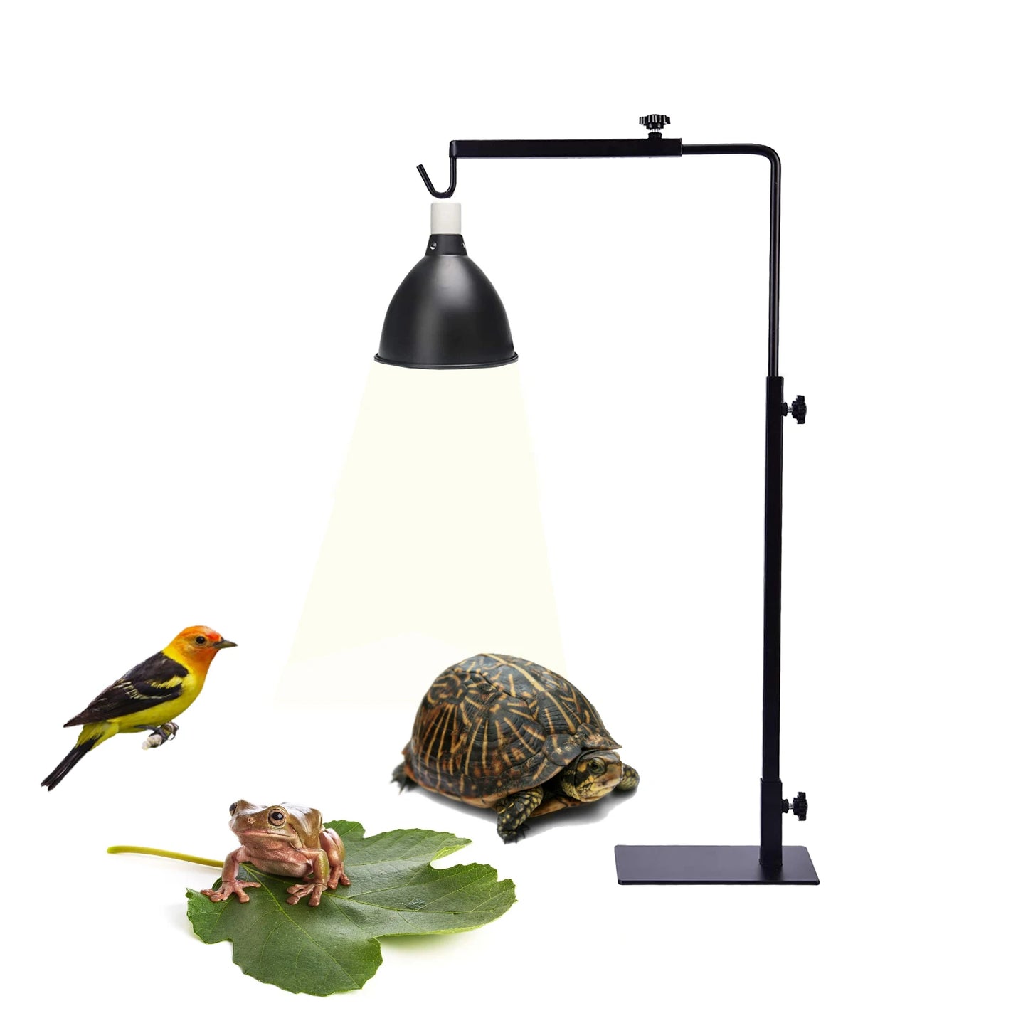 Adjustable reptile light stand, 15-25 inches, suitable for pet reptiles, amphibian aquariums, and plant lighting.