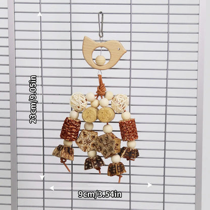 Bird Parrot Toy. Wooden Animal Shaped Rattan Ball.  Pine Cone, Corn, Wood Flower Slice. Gnawing Puzzle, Relieving Bird Toys