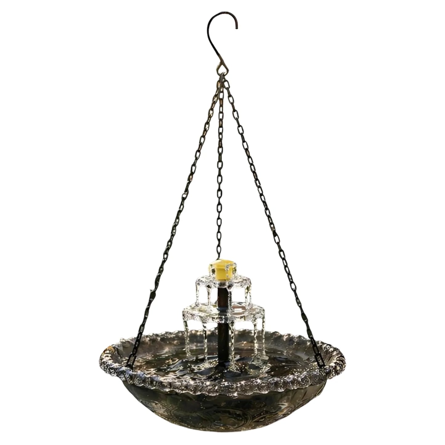 Bird Feeder. Hanging Bird Bath with Fountain. Outdoor Bird Drinking Tray with Hook for Garden Backyard. Wildlife Feeder