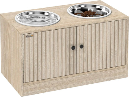 Elevated Dog Bowls with Storage Cabinet, Pet Feeding Station with Slow Feeder & Non-Slip, For Large Pets