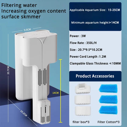 Smal/l Medium Aquarium Waterfall. Wall Mounted Filtration Filter. Adjustable Flow. Surface Skimmer. Fish Tank Waterfall Oxygenation