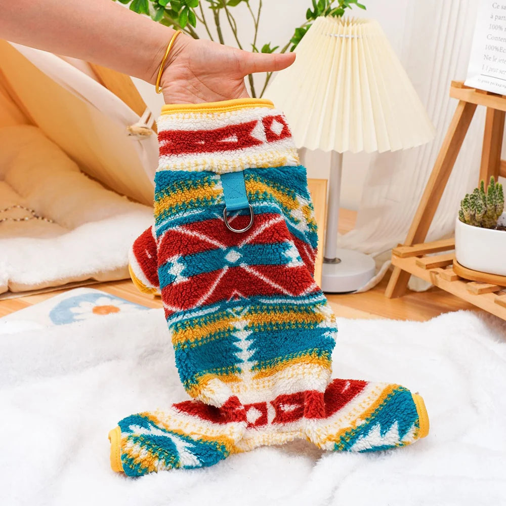 Dog Christmas Outfit, Holiday Pet Clothes for Small Dogs. Boy/Girl, Festive Pajamas with Feet, Puppy Onesie