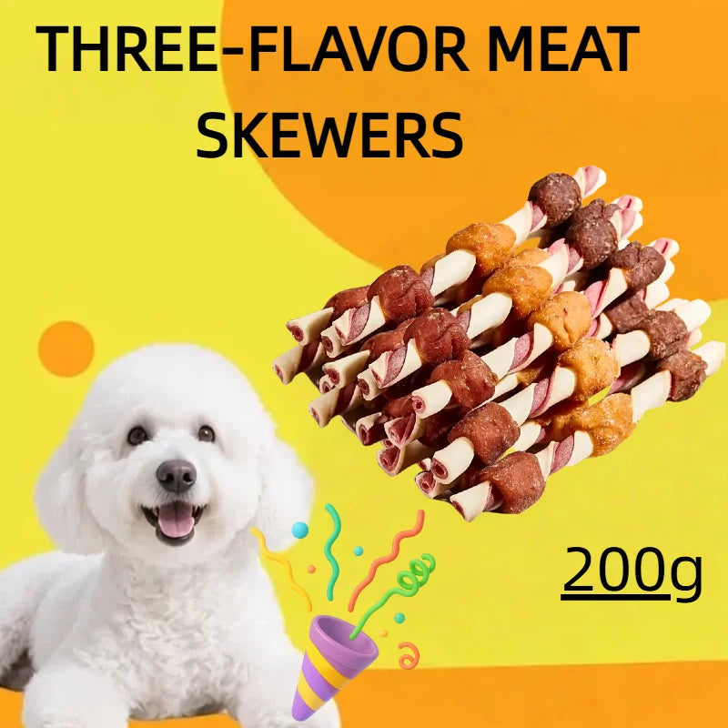3-Flavor BBQ Skewers Dog Chew Treats 200g– Teeth Cleaning, Best Chews for Training Small & Large Dogs