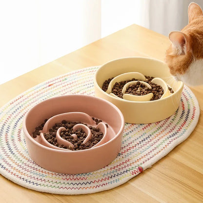 Ceramic Cat or Dog Bowl. Small and Medium-Sized Dogs. Slow Feeding, Anti-Choke Slow Food Bowl. Anti-Tumble