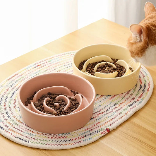 Ceramic Cat or Dog Bowl. Small and Medium-Sized Dogs. Slow Feeding, Anti-Choke Slow Food Bowl. Anti-Tumble