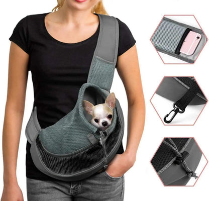 Pet Sling Carrier for Small Dogs & Cats – Hands-Free Puppy Carrier with Safety Hook, Large Zipper Pocket, Soft Breathable Mesh