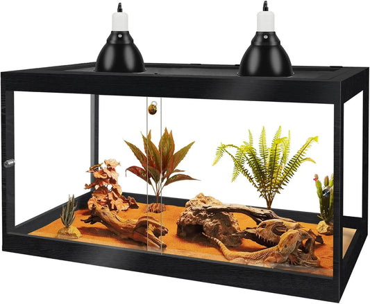 Reptile Tank with Mesh Roof and Sliding Door, Spacious Enclosure for Snakes, Lizards, Iguanas (Black, 27 Gallon)