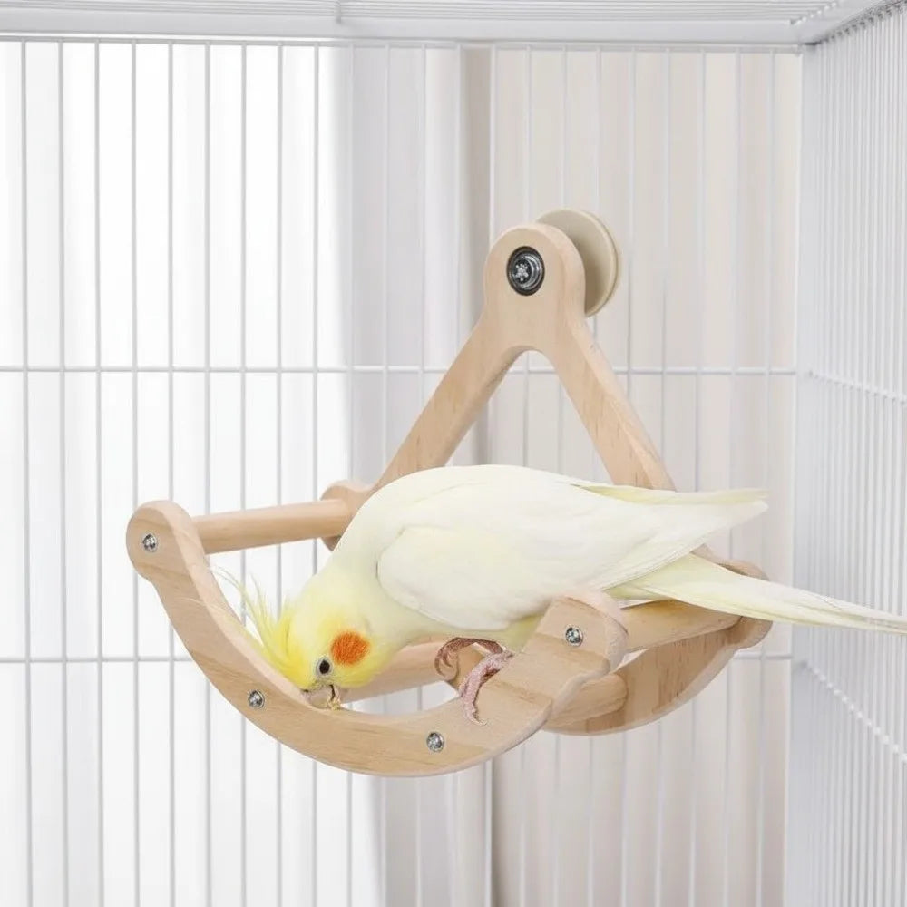 Funny Wooden Bird Swing. Hanging Durable Parrot Stand Wheel. Bite Resistant, Parrot Enrichment Toy. Cage Accessories.