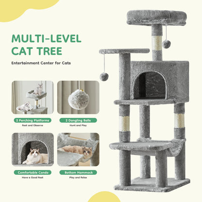 44In Cat Tree, Tall, Multi-Cat Climbing Tower. Natural Sisal Scratching Posts. Stable Pet House for Indoor Cats