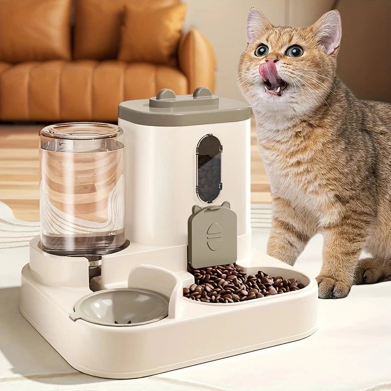 Pet large-capacity feeder, integrated, automatic water dispenser. Cat/dog food/water bowl.
