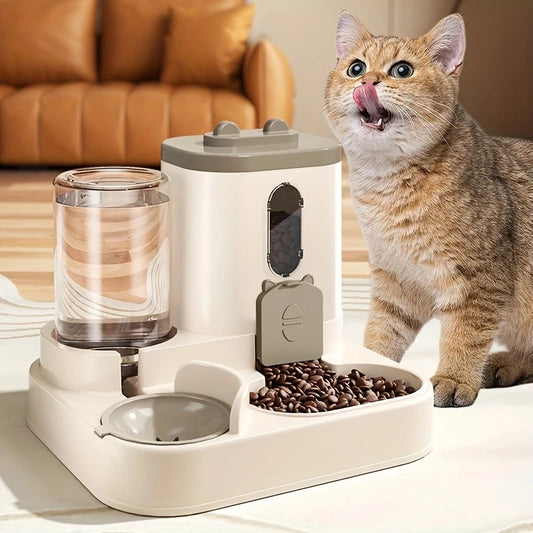 Pet large-capacity feeder, integrated, automatic water dispenser. Cat/dog food/water bowl.