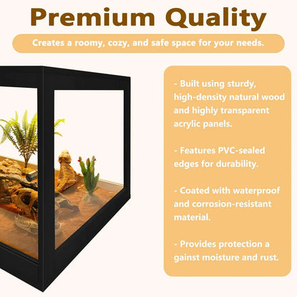 Reptile Tank with Mesh Roof and Sliding Door, Spacious Enclosure for Snakes, Lizards, Iguanas (Black, 27 Gallon)
