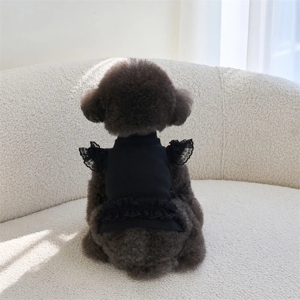Lace Pet Summer Vest. Soft, Flying Sleeve, Base Skirt, Breathable Dog Clothes.
