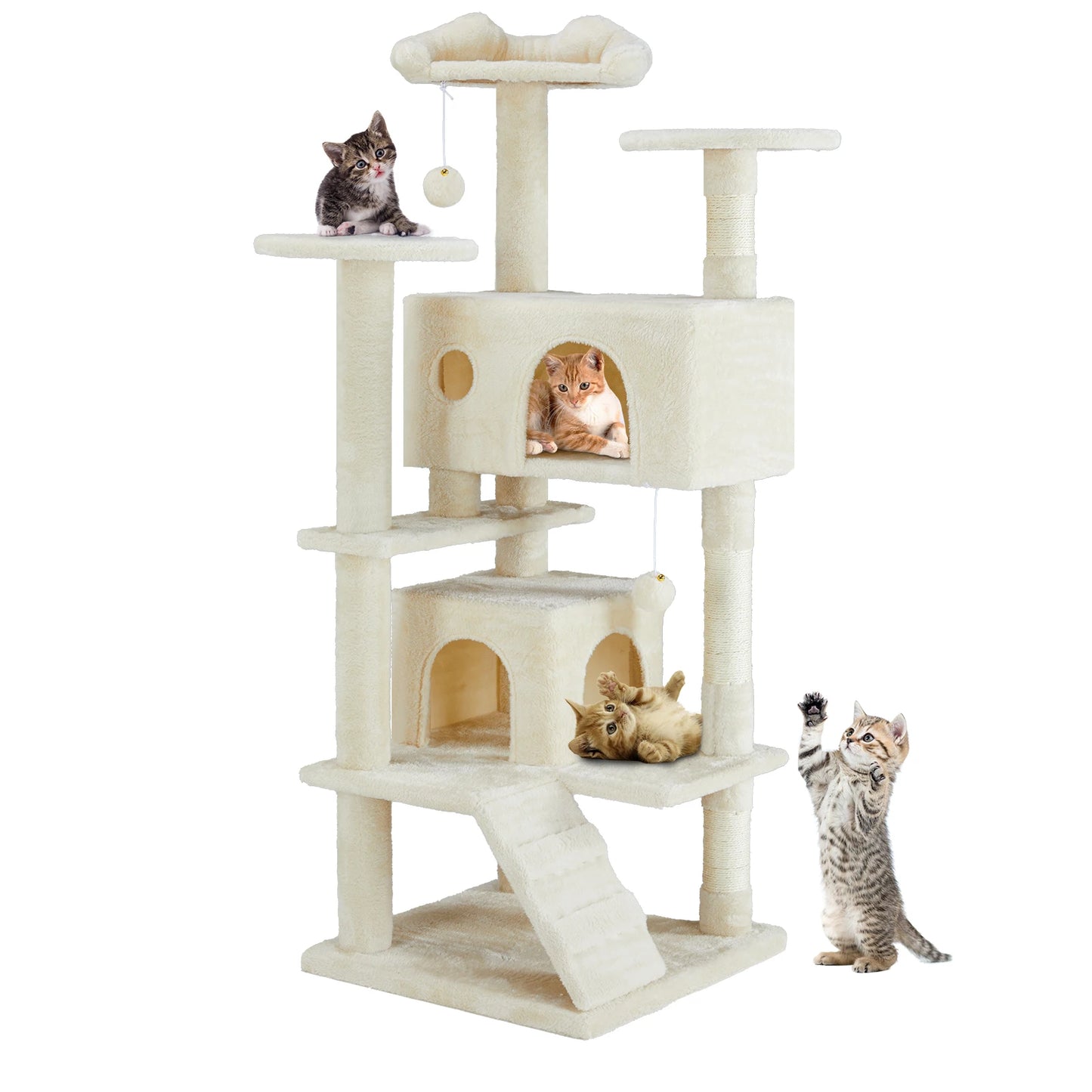 54in Tall Multi-Level Cat Tree Tower for Indoors. Pet Furniture Stable Kitty Play House with Sisal Scratching Post.
